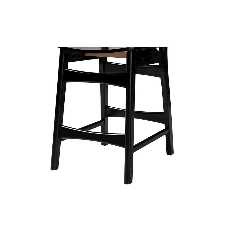 Dark Brown Finished Wood and Rattan 2-Piece Counter Stool Set. Picture 5