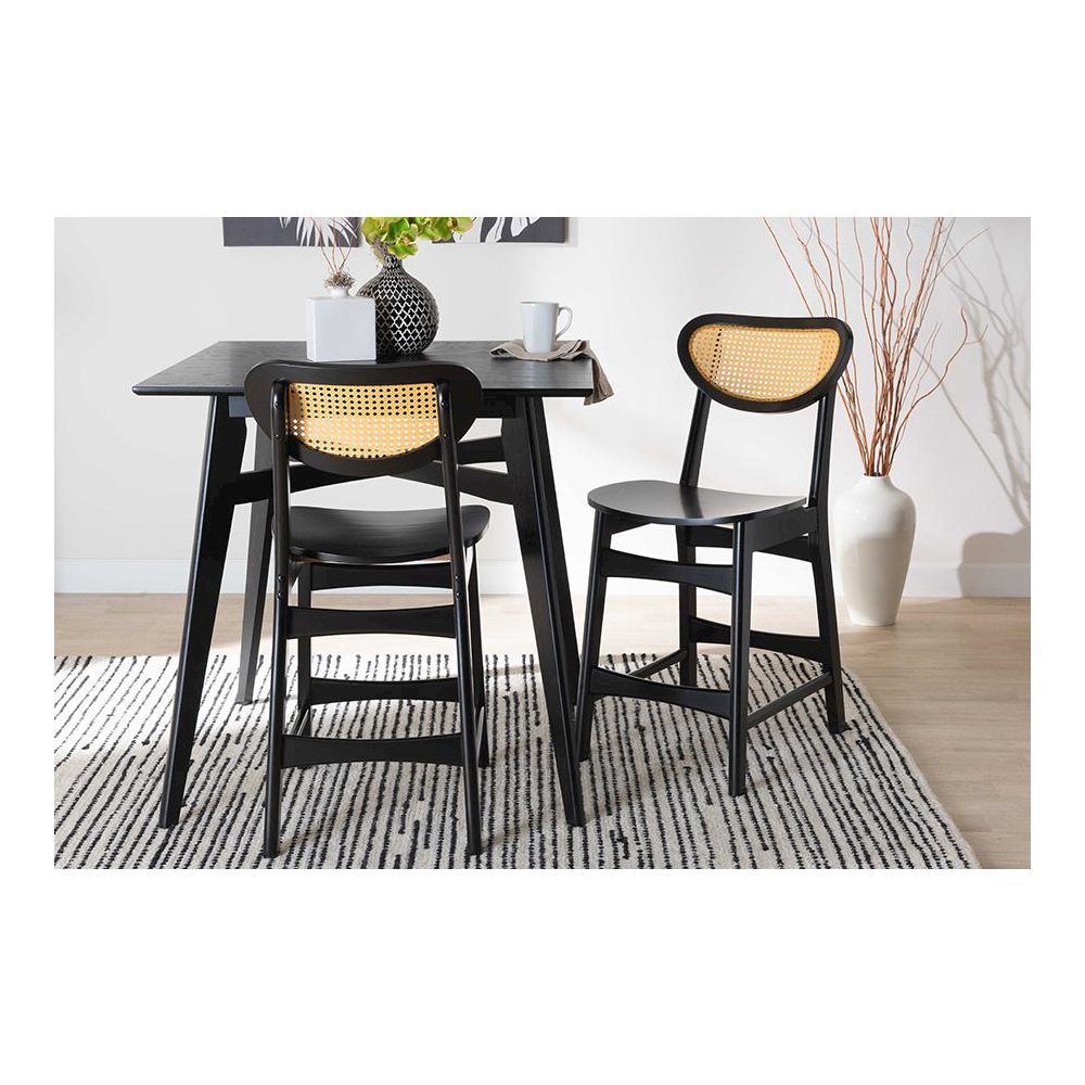 Dark Brown Finished Wood and Rattan 2-Piece Counter Stool Set. Picture 7