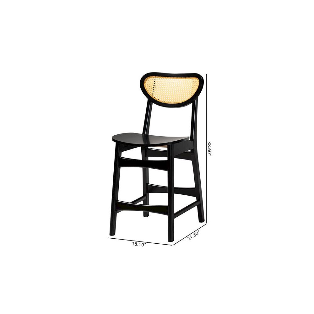 Dark Brown Finished Wood and Rattan 2-Piece Counter Stool Set. Picture 9
