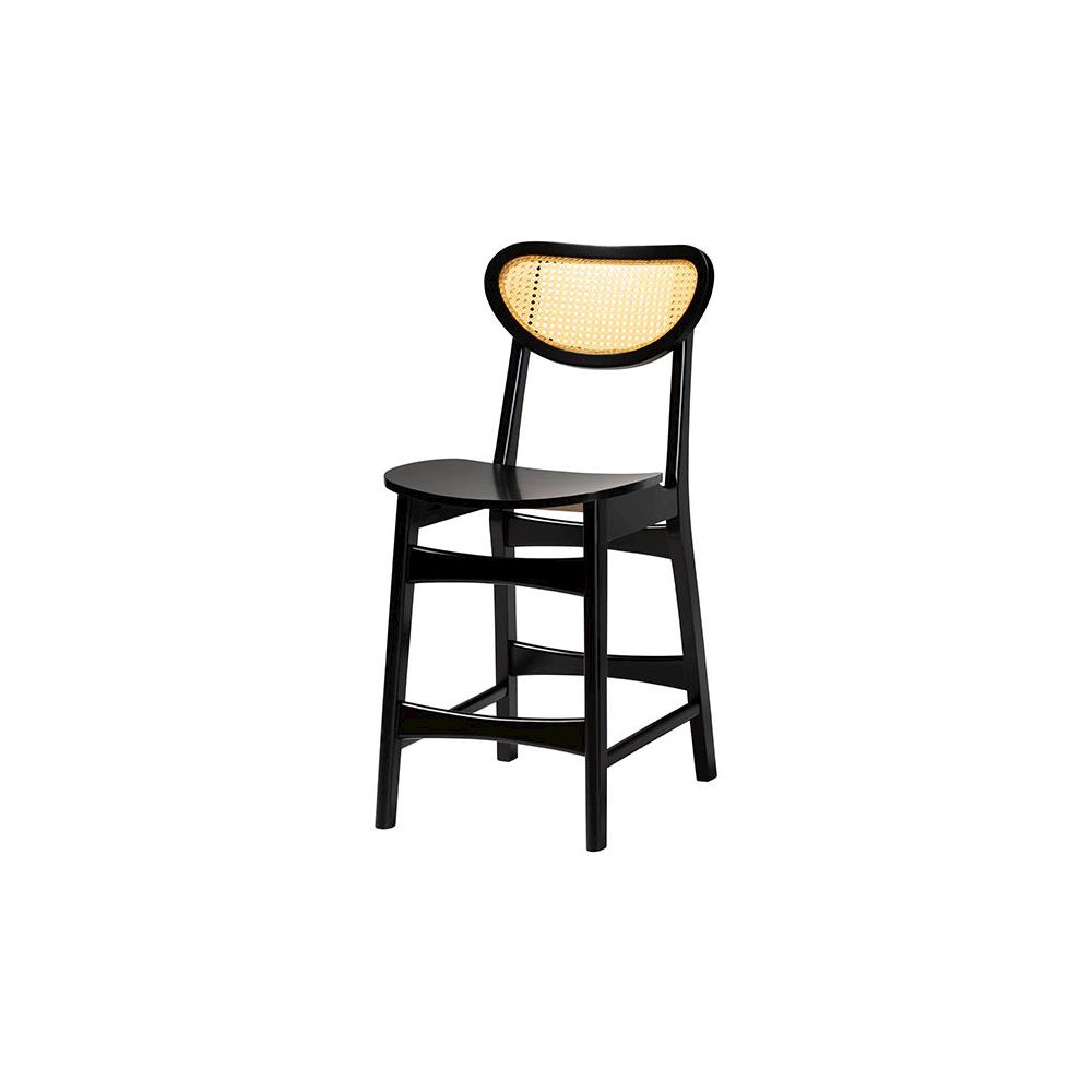 Hesper Mid-Century Modern Dark Brown Finished Wood and Rattan 5-Piece Pub Set. Picture 2