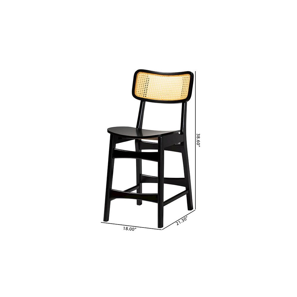 Dark Brown Finished Wood and Rattan 2-Piece Counter Stool Set. Picture 9