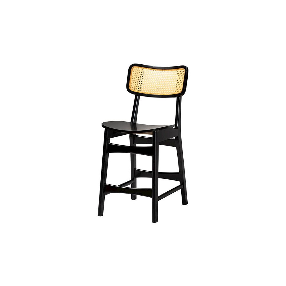 Tafari Mid-Century Modern Dark Brown Finished Wood and Rattan Pub Set. Picture 2