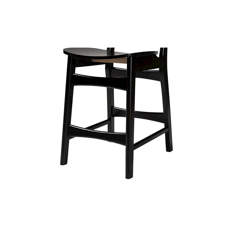 Tafari Mid-Century Modern Dark Brown Finished Wood and Rattan Pub Set. Picture 6