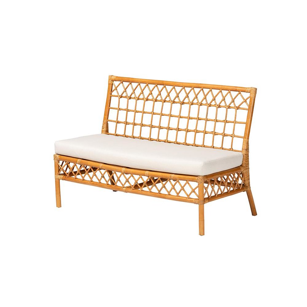 Capella Modern Bohemian Honey Rattan Dining Bench. Picture 1