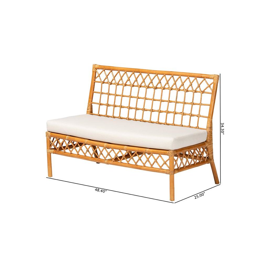 Capella Modern Bohemian Honey Rattan Dining Bench. Picture 10