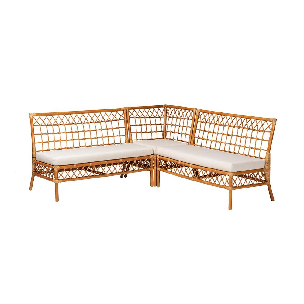 Bohemian Honey Rattan 3-Piece Dining Nook Banquette Set. Picture 1