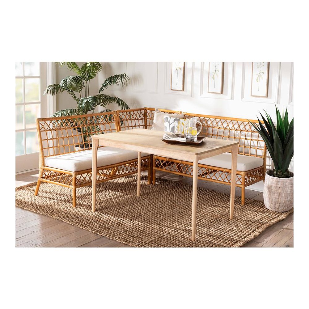 bali & pari Adora Modern Bohemian Honey Rattan 4-Piece Dining Nook Set. Picture 9