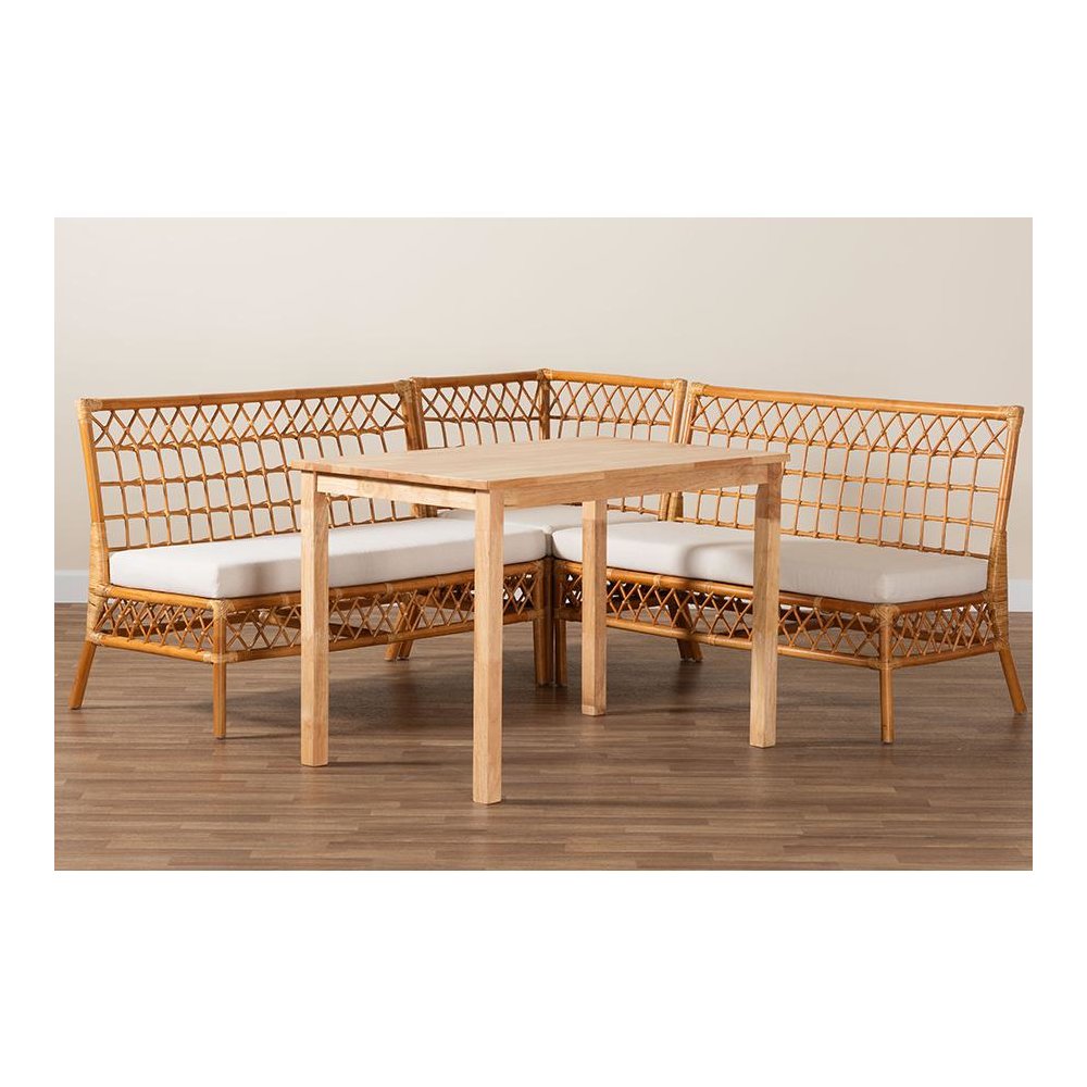 bali & pari Aina Modern Bohemian Honey Rattan 4-Piece Dining Nook Set. Picture 10