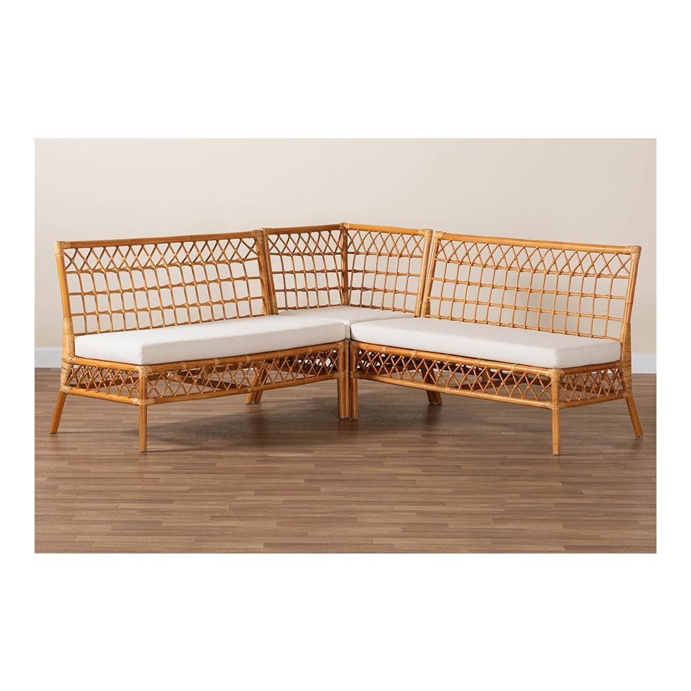 Bohemian Honey Rattan 3-Piece Dining Nook Banquette Set. Picture 8