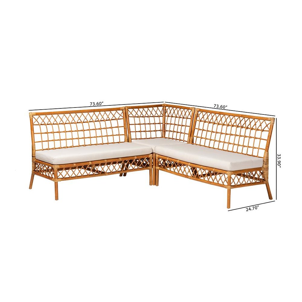 Bohemian Honey Rattan 3-Piece Dining Nook Banquette Set. Picture 9