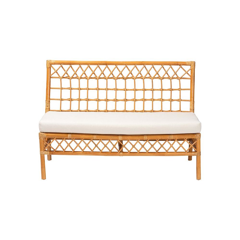Capella Modern Bohemian Honey Rattan Dining Bench. Picture 2