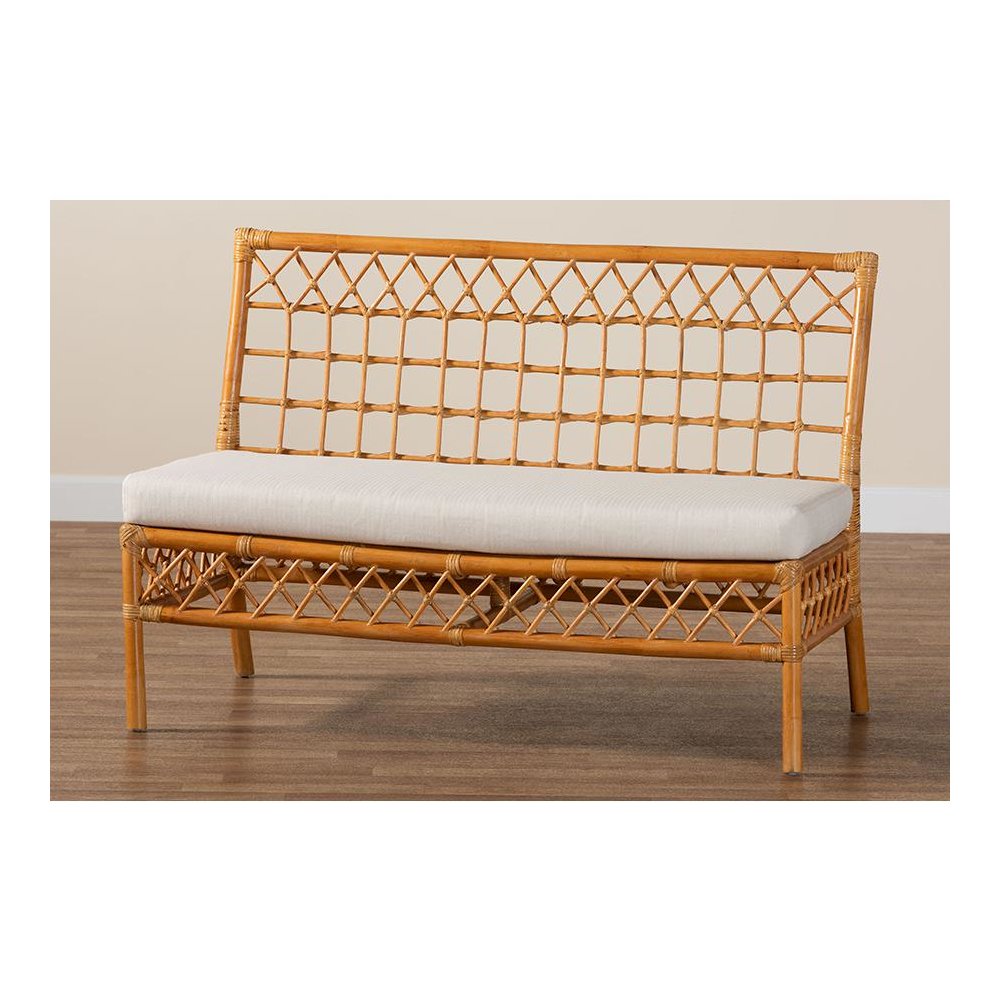 Capella Modern Bohemian Honey Rattan Dining Bench. Picture 9