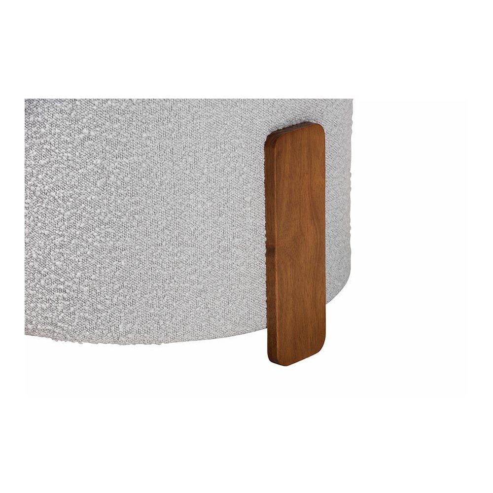 Light Grey Boucle Fabric and Walnut Brown Finished Wood Ottoman Footstool. Picture 3