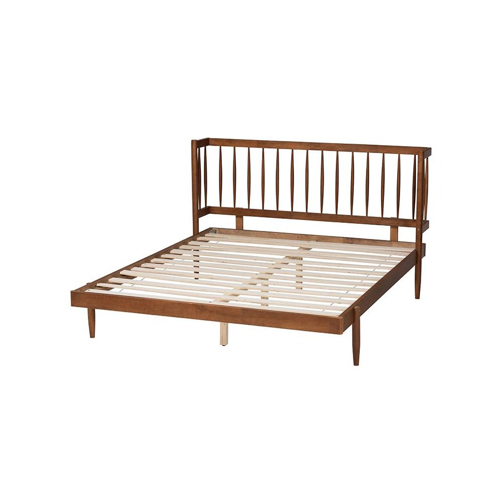 Calderon Retro-Modern Walnut Brown Finished Wood Queen Size Platform Bed. Picture 3