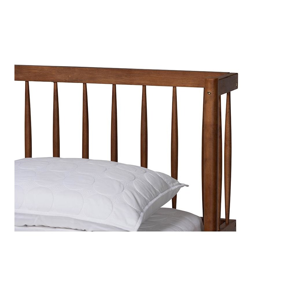 Calderon Retro-Modern Walnut Brown Finished Wood Queen Size Platform Bed. Picture 4