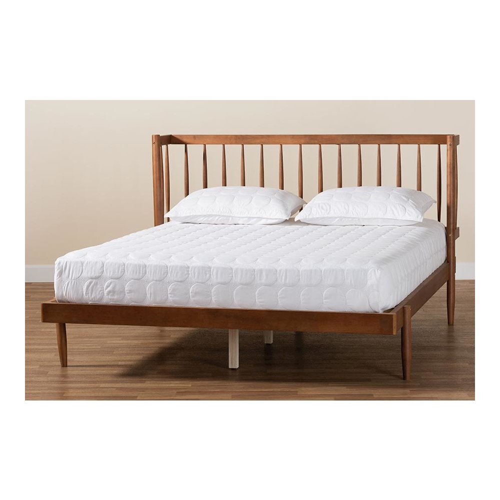 Calderon Retro-Modern Walnut Brown Finished Wood Queen Size Platform Bed. Picture 8