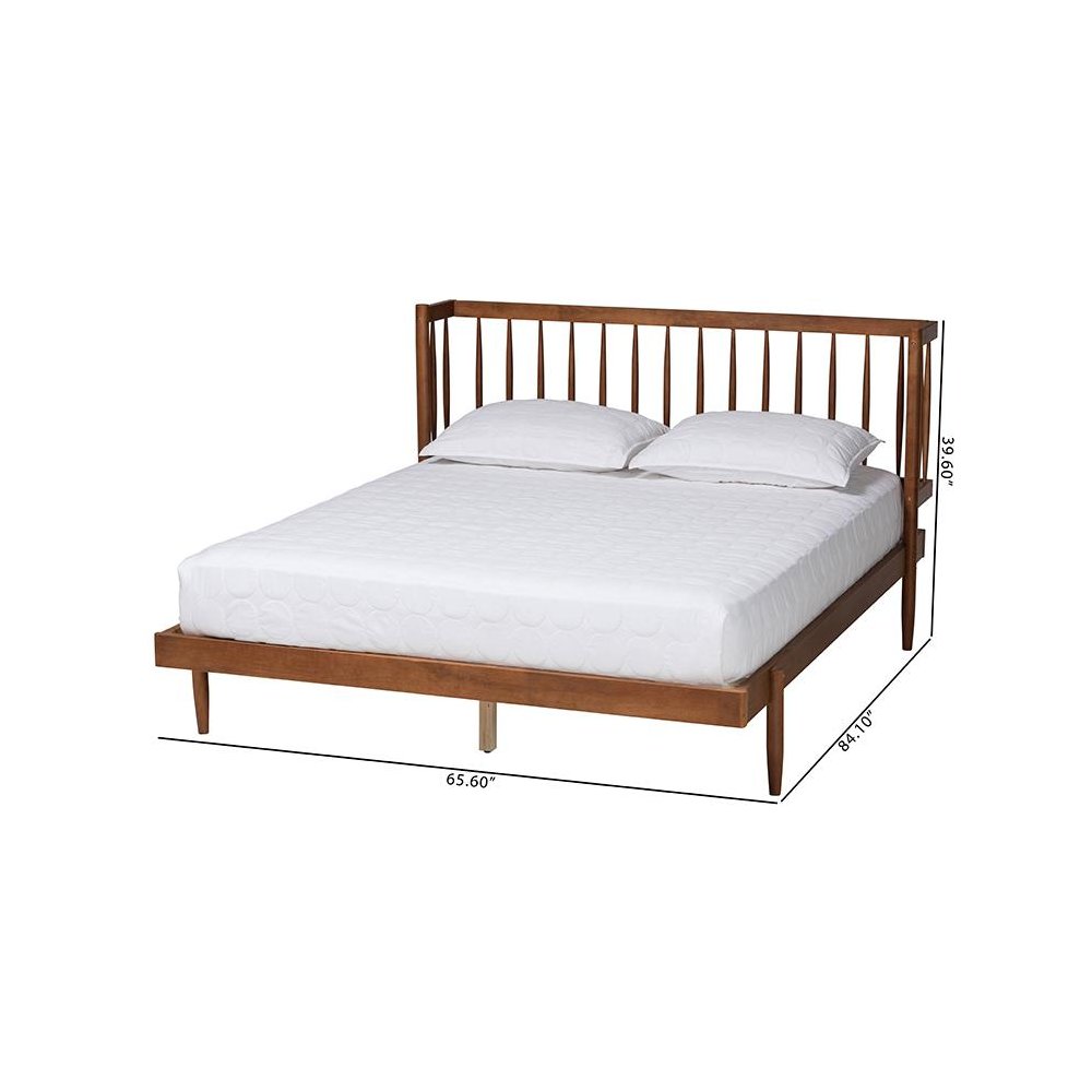 Calderon Retro-Modern Walnut Brown Finished Wood Queen Size Platform Bed. Picture 9