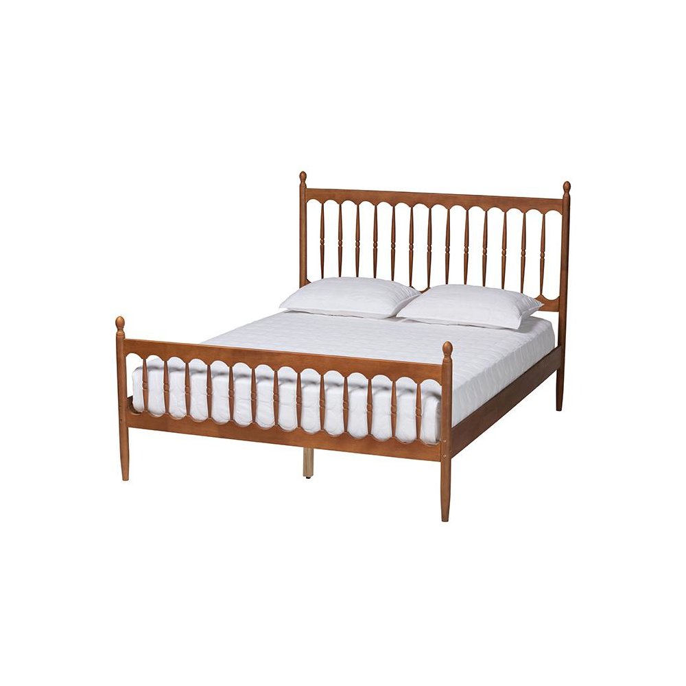 Deance Retro-Modern Walnut Brown Finished Wood Queen Size Platform Bed. Picture 1