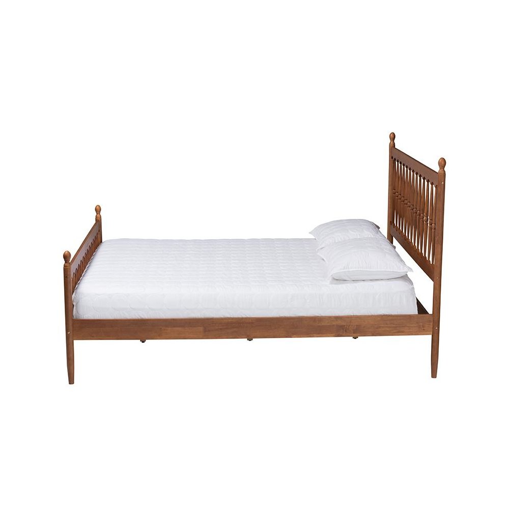 Deance Retro-Modern Walnut Brown Finished Wood Queen Size Platform Bed. Picture 2