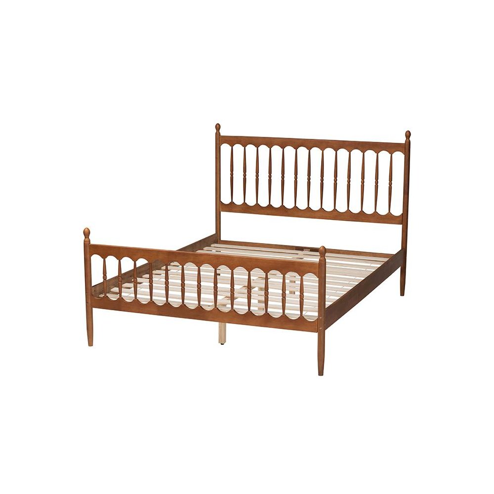 Deance Retro-Modern Walnut Brown Finished Wood Queen Size Platform Bed. Picture 3