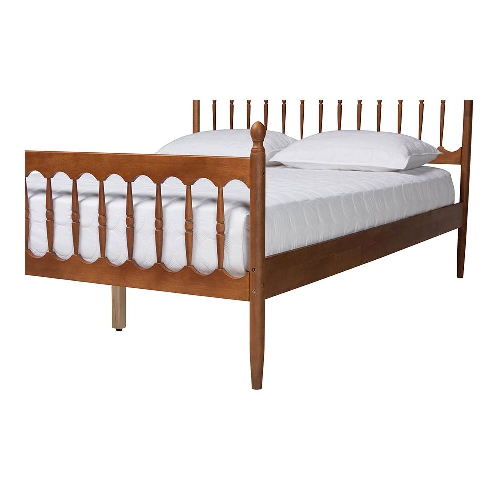 Deance Retro-Modern Walnut Brown Finished Wood Queen Size Platform Bed. Picture 5
