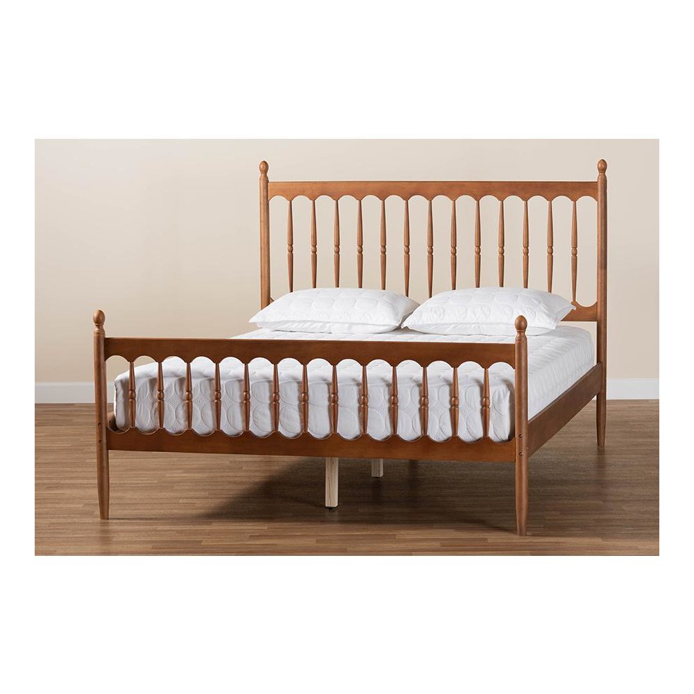 Deance Retro-Modern Walnut Brown Finished Wood Queen Size Platform Bed. Picture 8