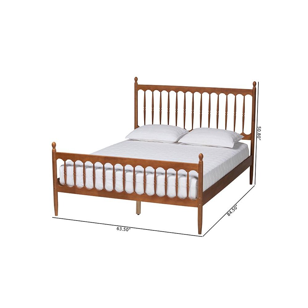 Deance Retro-Modern Walnut Brown Finished Wood Queen Size Platform Bed. Picture 9