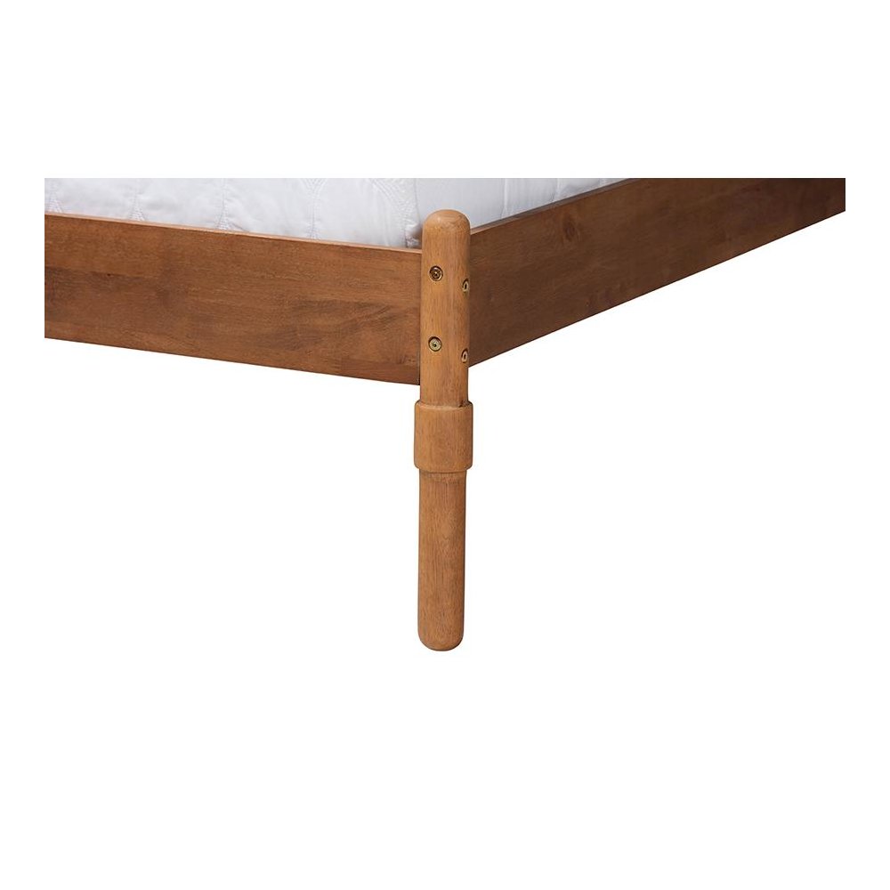 Modern Walnut Brown Finished Wood Queen Size Platform Bed with Woven Rattan. Picture 5