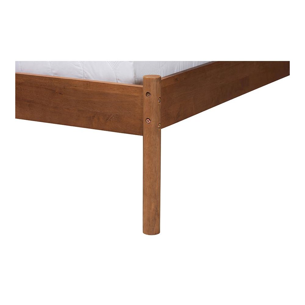 Modern Grey Woven Fabric and Walnut Brown Wood Queen Size Platform Bed. Picture 5
