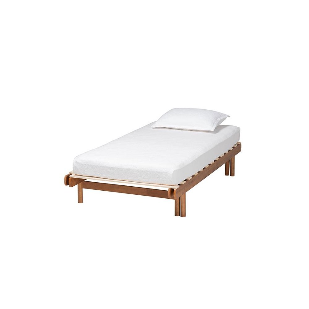 Bolivia Mid-Century Modern Walnut Brown Wood Expandable Twin to King Bed Frame. Picture 1