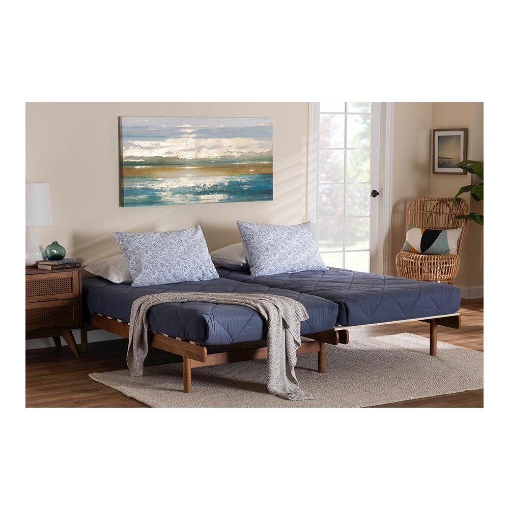 Bolivia Mid-Century Modern Walnut Brown Wood Expandable Twin to King Bed Frame. Picture 10