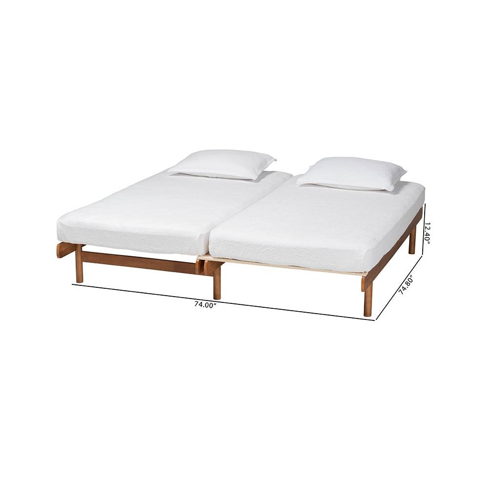 Bolivia Mid-Century Modern Walnut Brown Wood Expandable Twin to King Bed Frame. Picture 13