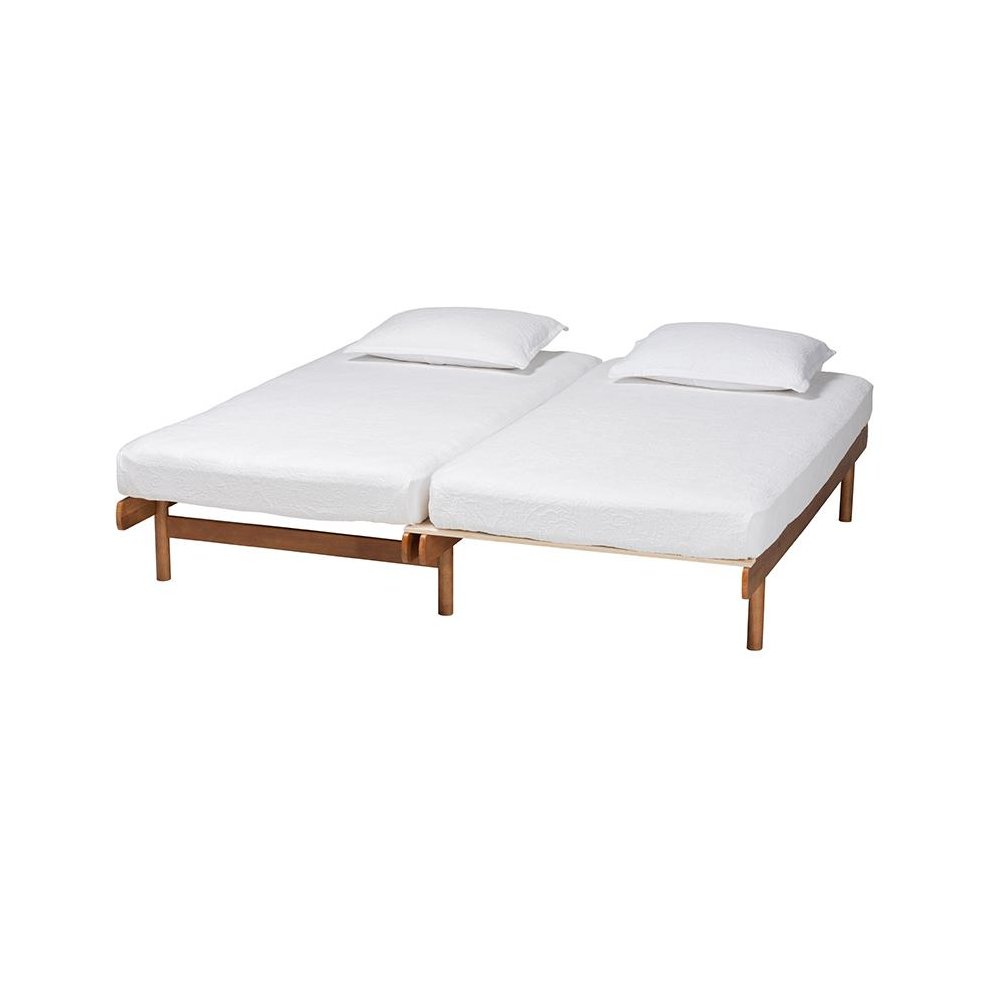 Bolivia Mid-Century Modern Walnut Brown Wood Expandable Twin to King Bed Frame. Picture 3