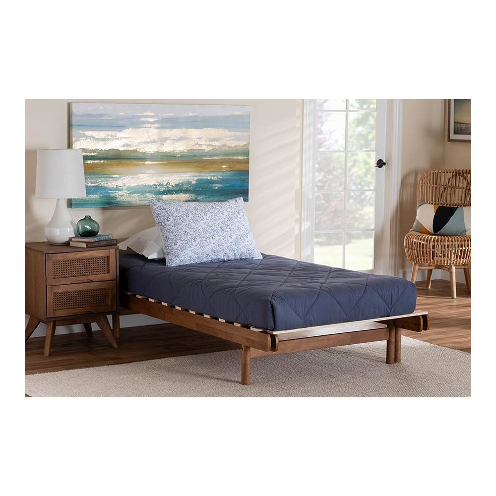 Bolivia Mid-Century Modern Walnut Brown Wood Expandable Twin to King Bed Frame. Picture 9