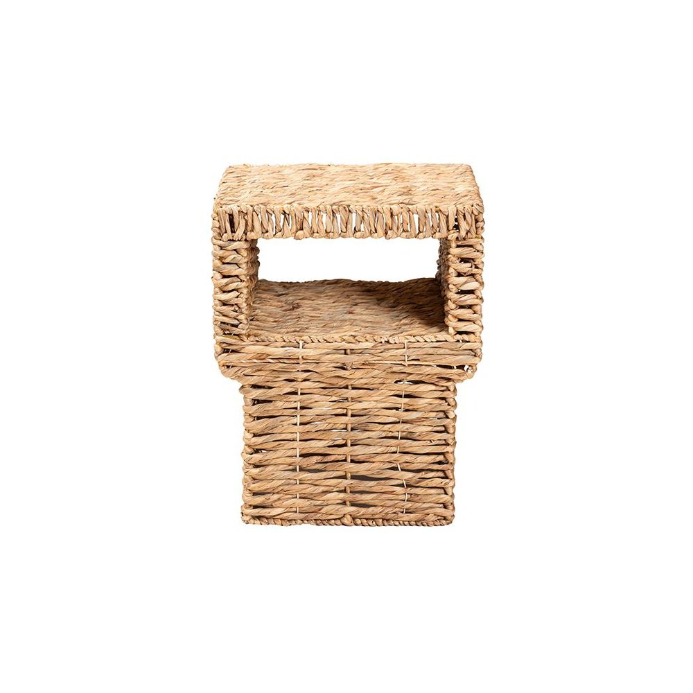 bali & pari Raziel Modern Bohemian Natural Brown Seagrass and Wood End Table. Picture 2