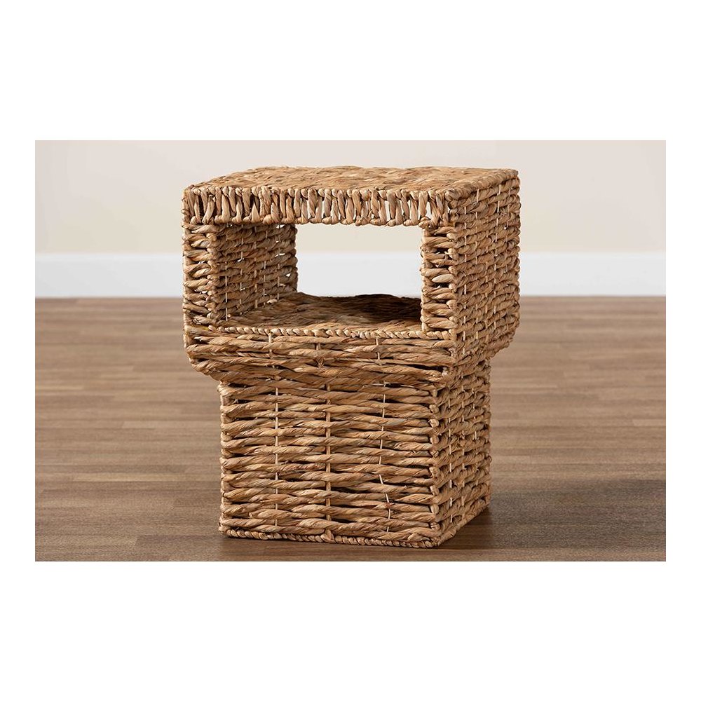 bali & pari Raziel Modern Bohemian Natural Brown Seagrass and Wood End Table. Picture 7