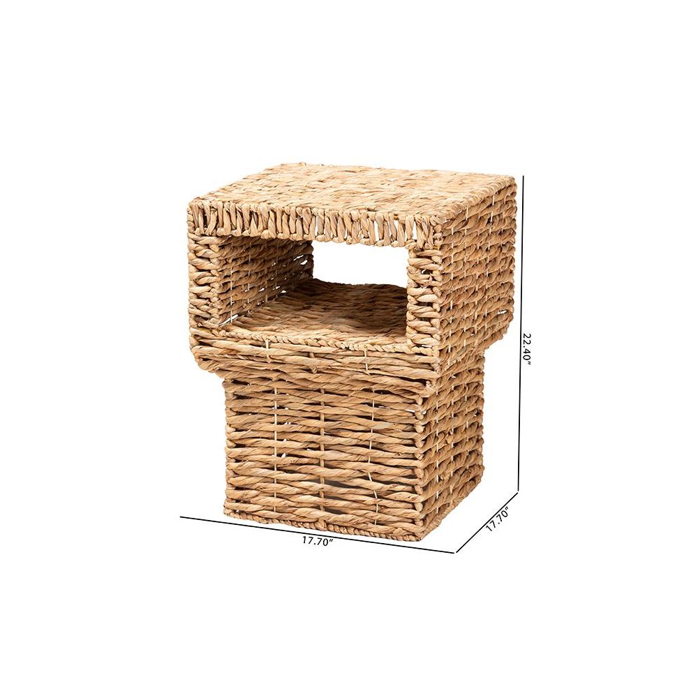 bali & pari Raziel Modern Bohemian Natural Brown Seagrass and Wood End Table. Picture 8