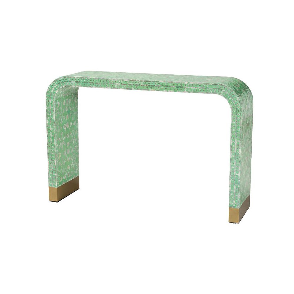 Didrika Modern Bohemian Seafoam Green Mother of Peral Console Table. Picture 1
