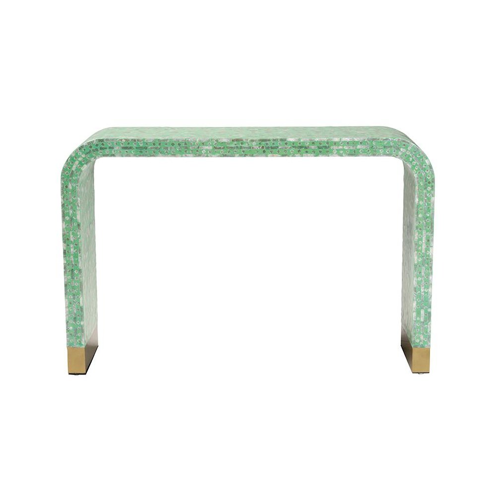 Didrika Modern Bohemian Seafoam Green Mother of Peral Console Table. Picture 2