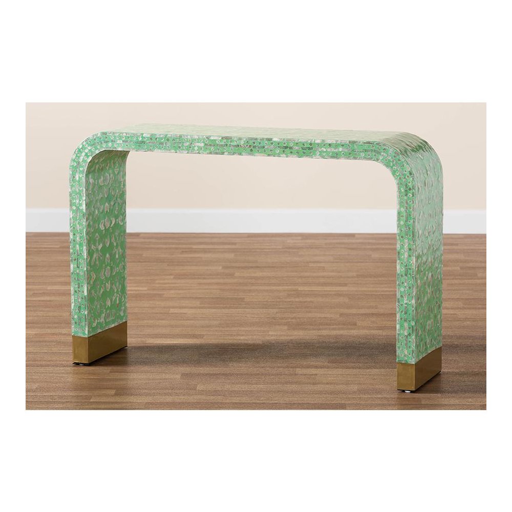 Didrika Modern Bohemian Seafoam Green Mother of Peral Console Table. Picture 7