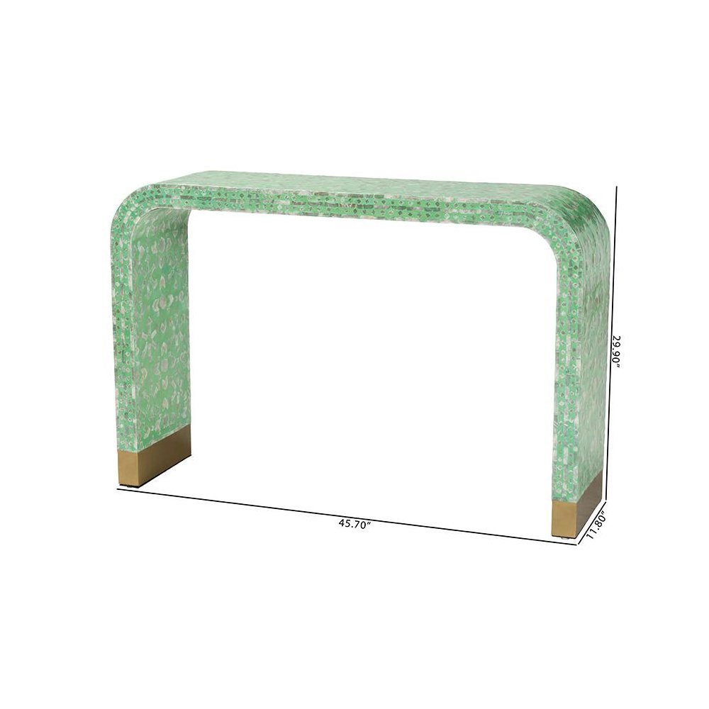 Didrika Modern Bohemian Seafoam Green Mother of Peral Console Table. Picture 8