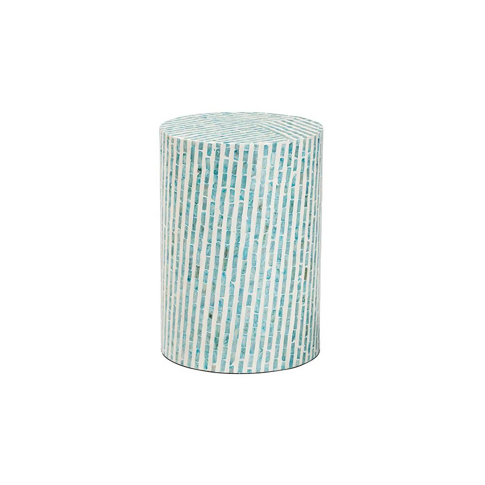 Baxton Studio Draven Modern Bohemian White and Blue Mother of Pearl End Table. Picture 1