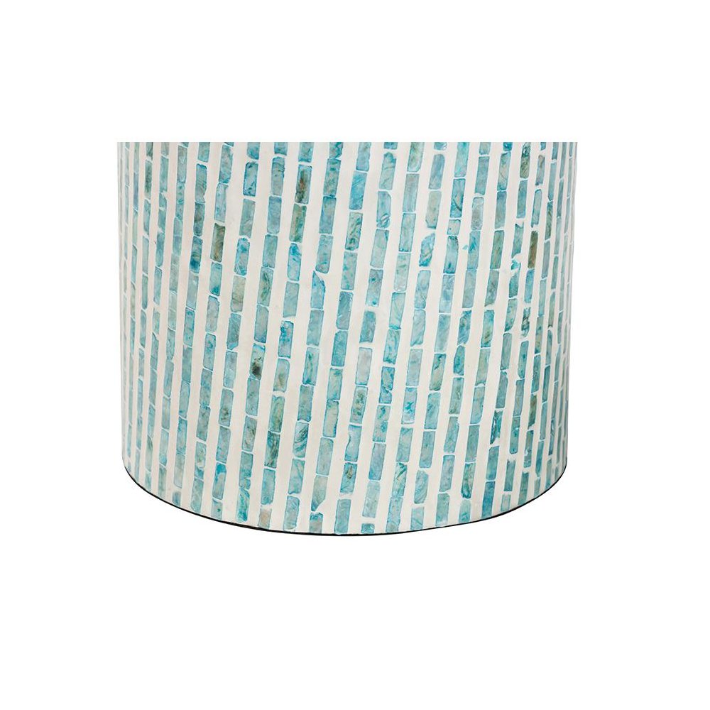 Baxton Studio Draven Modern Bohemian White and Blue Mother of Pearl End Table. Picture 2