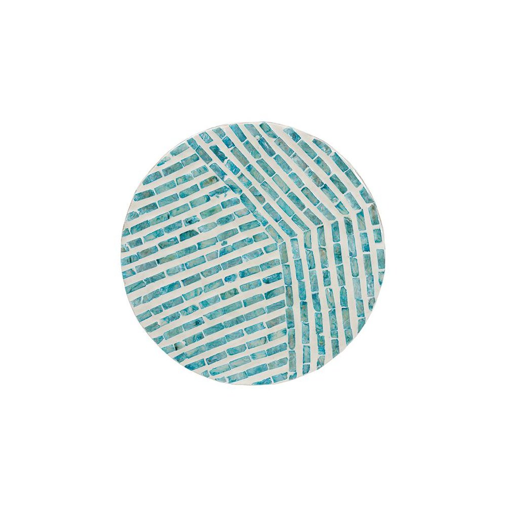 Baxton Studio Draven Modern Bohemian White and Blue Mother of Pearl End Table. Picture 3