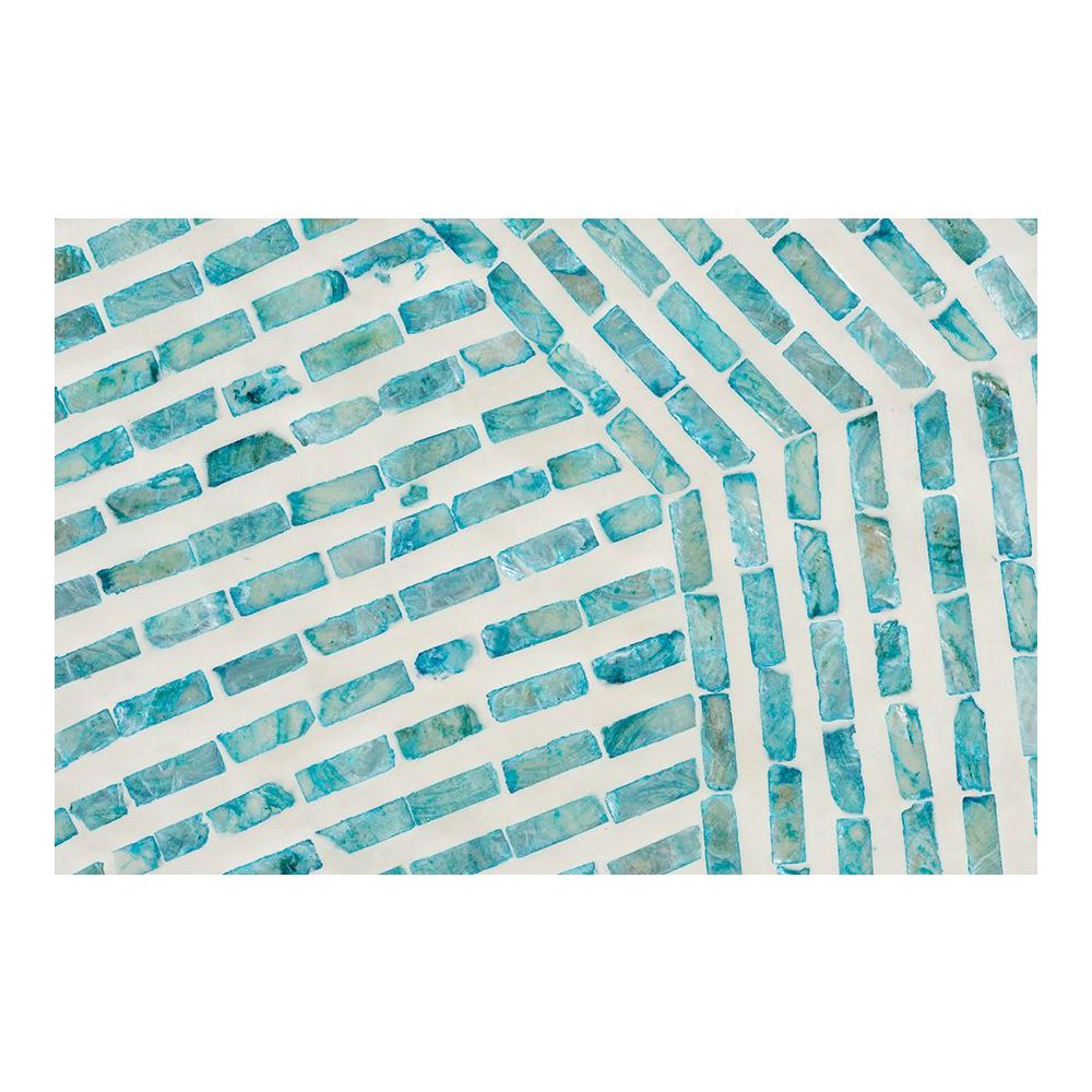 Baxton Studio Draven Modern Bohemian White and Blue Mother of Pearl End Table. Picture 4
