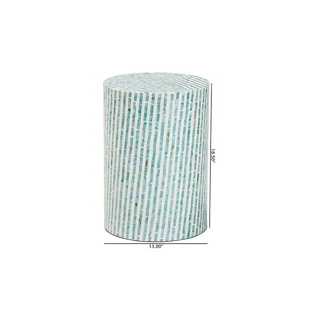 Baxton Studio Draven Modern Bohemian White and Blue Mother of Pearl End Table. Picture 7