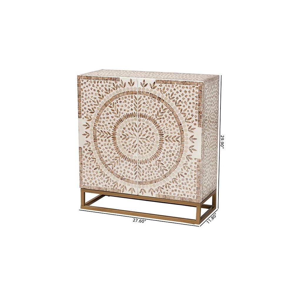 Ercilia Modern Bohemian White and Rustic Brown Mother of Pearl Storage Cabinet. Picture 10
