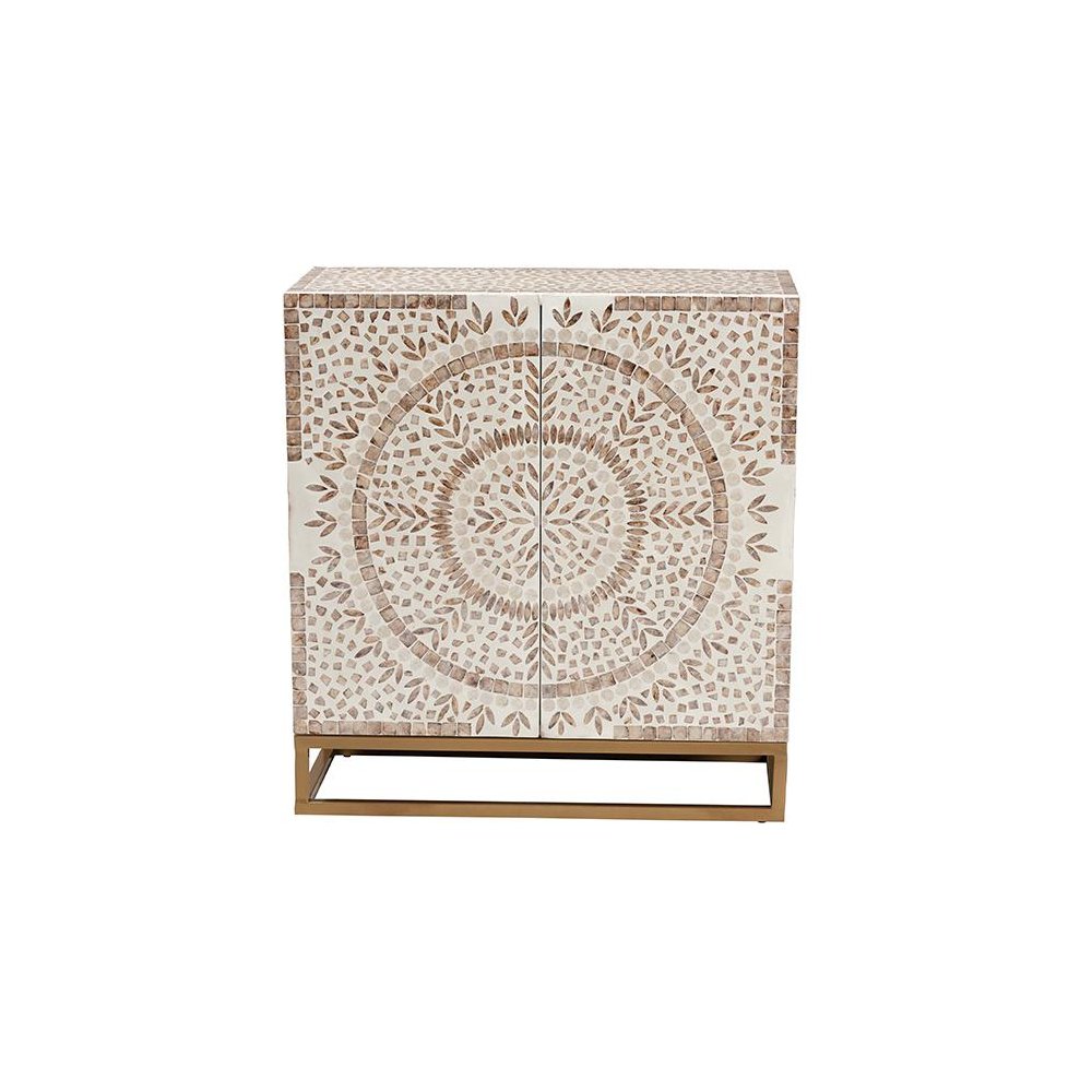 Ercilia Modern Bohemian White and Rustic Brown Mother of Pearl Storage Cabinet. Picture 3