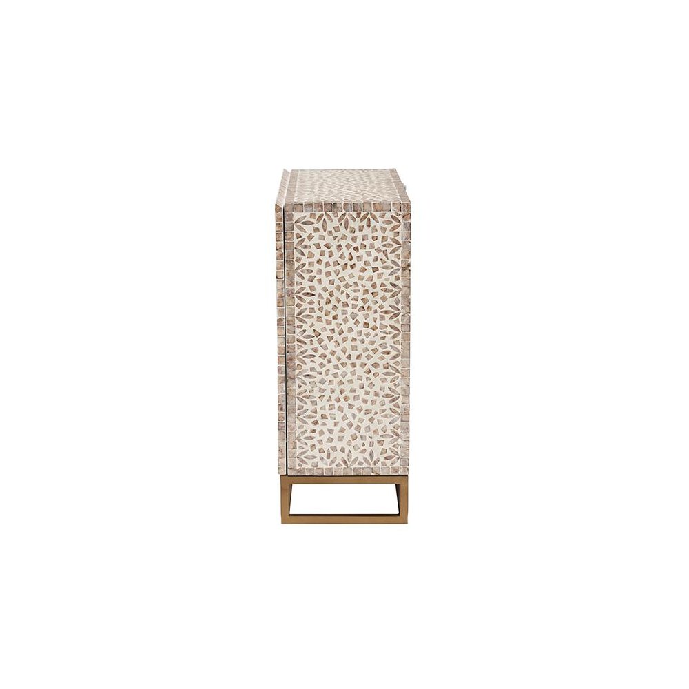 Ercilia Modern Bohemian White and Rustic Brown Mother of Pearl Storage Cabinet. Picture 4