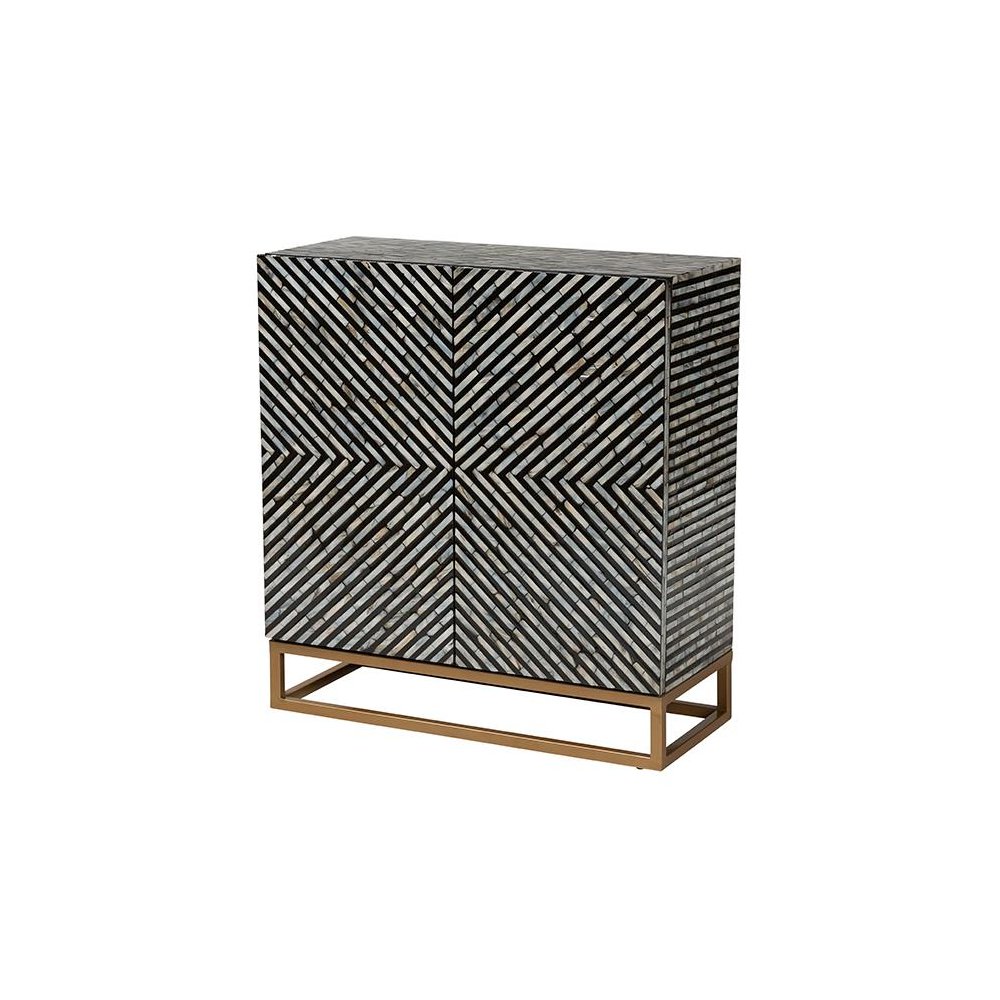 Bohemian Two-Tone Black and Grey Mother of Pearl and Gold Metal Storage Cabinet. Picture 1